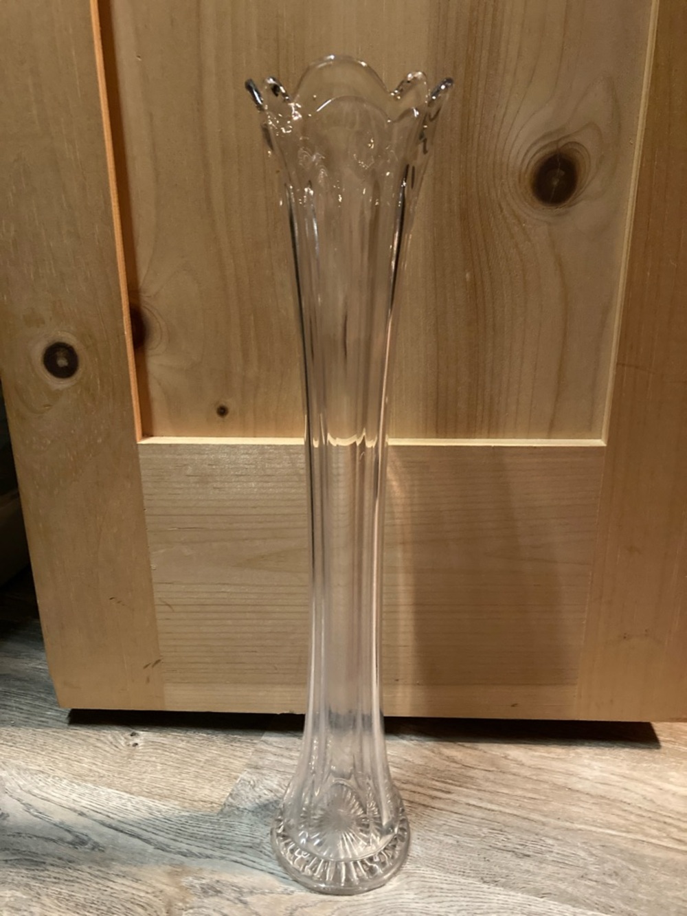 Vintage Clear Glass Swung Vase 16”